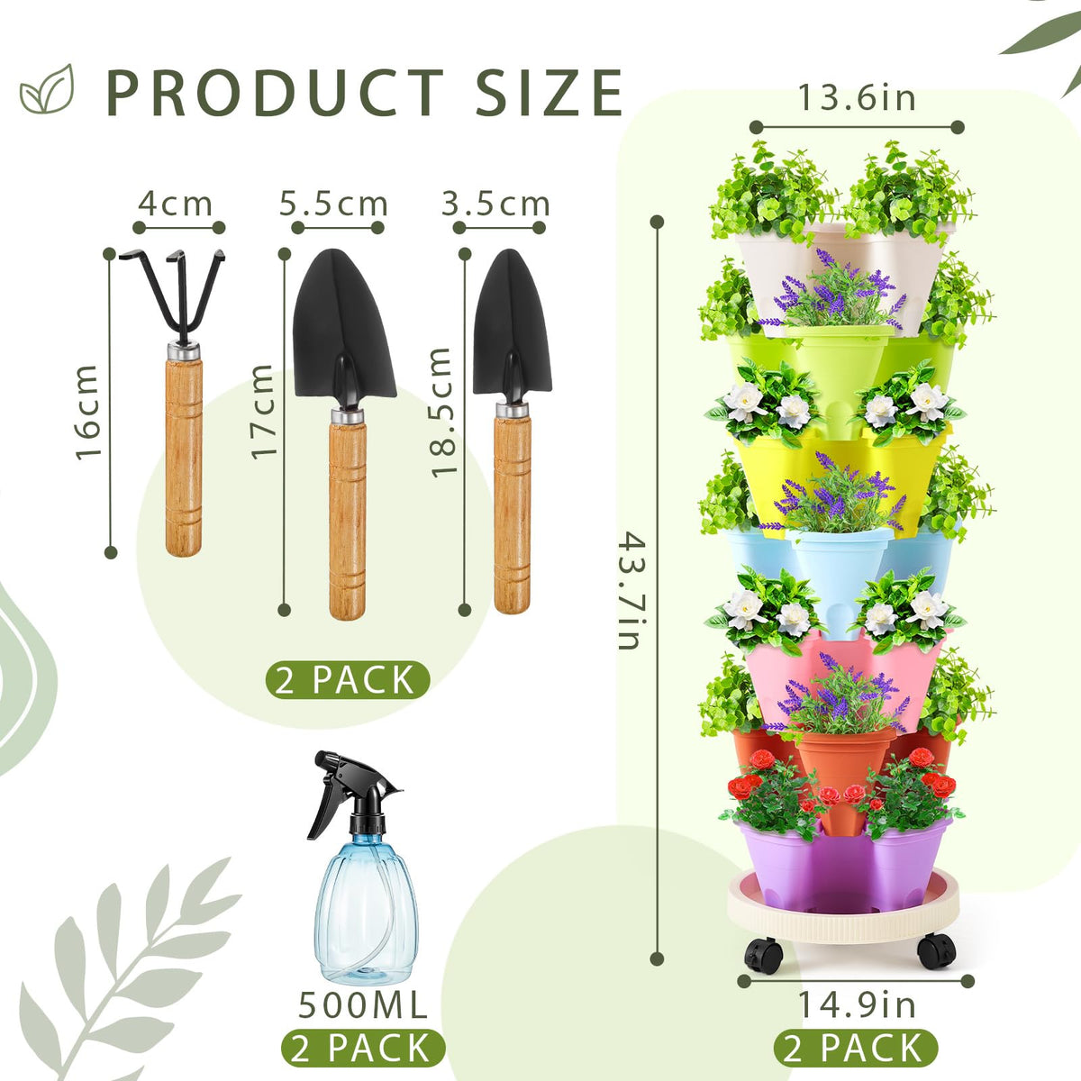 Umigy stackable tower planter with removable wheels for easy repositioning.