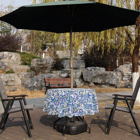 UMINEUX round tablecloth with zipper center for easy umbrella removal.