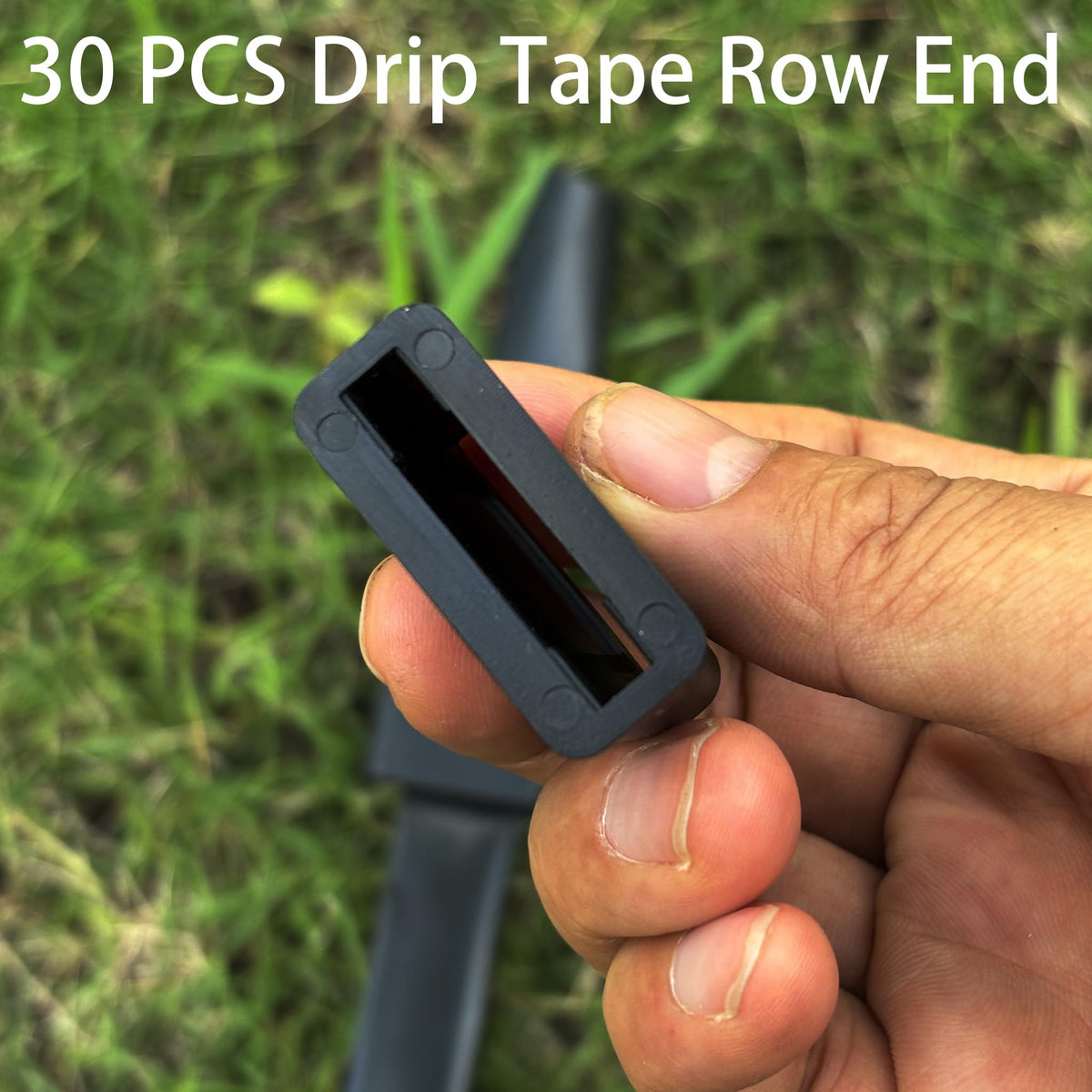 UMOKO black durable plastic row end plugs withstand outdoor irrigation conditions.