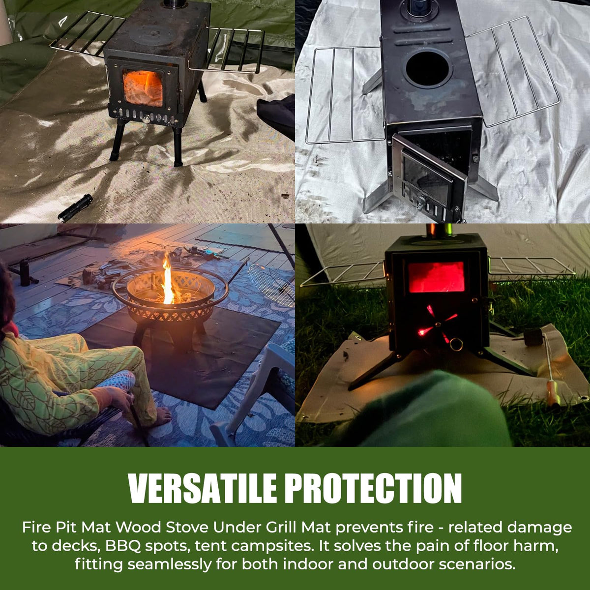UMONIE mat with edge grommets and stakes securing position