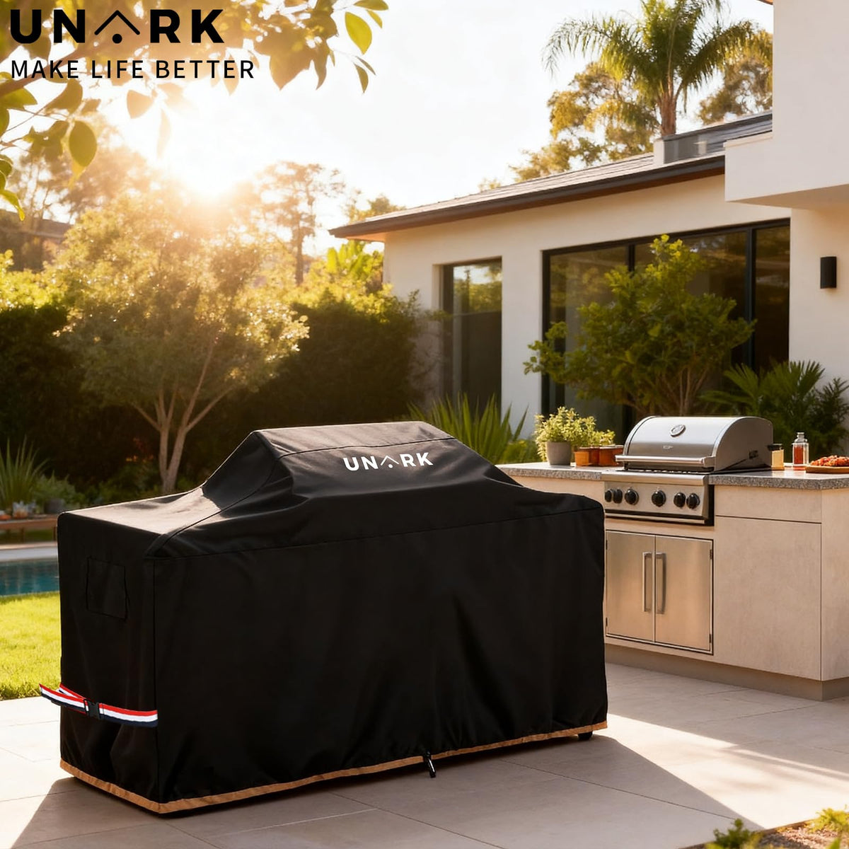 UNARK adjustable draw cords securely fasten the cover on windy days