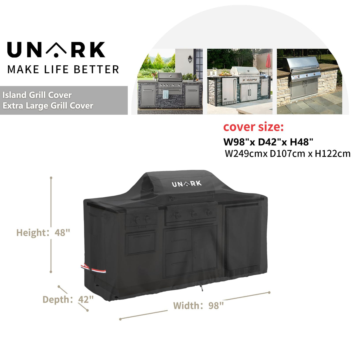 UNARK heavy-duty 600D Oxford fabric shields outdoor grills from harsh weather