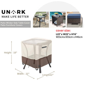UNARK square 22x22x18 inch table cover fitting a 3-piece wicker set