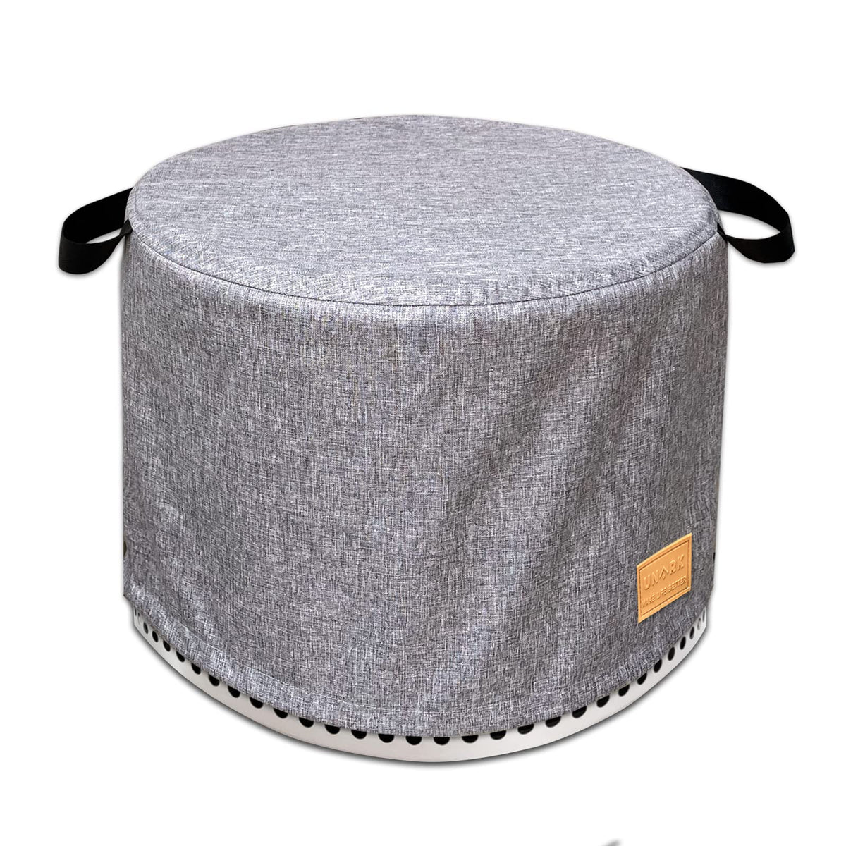 UNARK round fire pit cover on patio protecting a 22 inch diameter pit