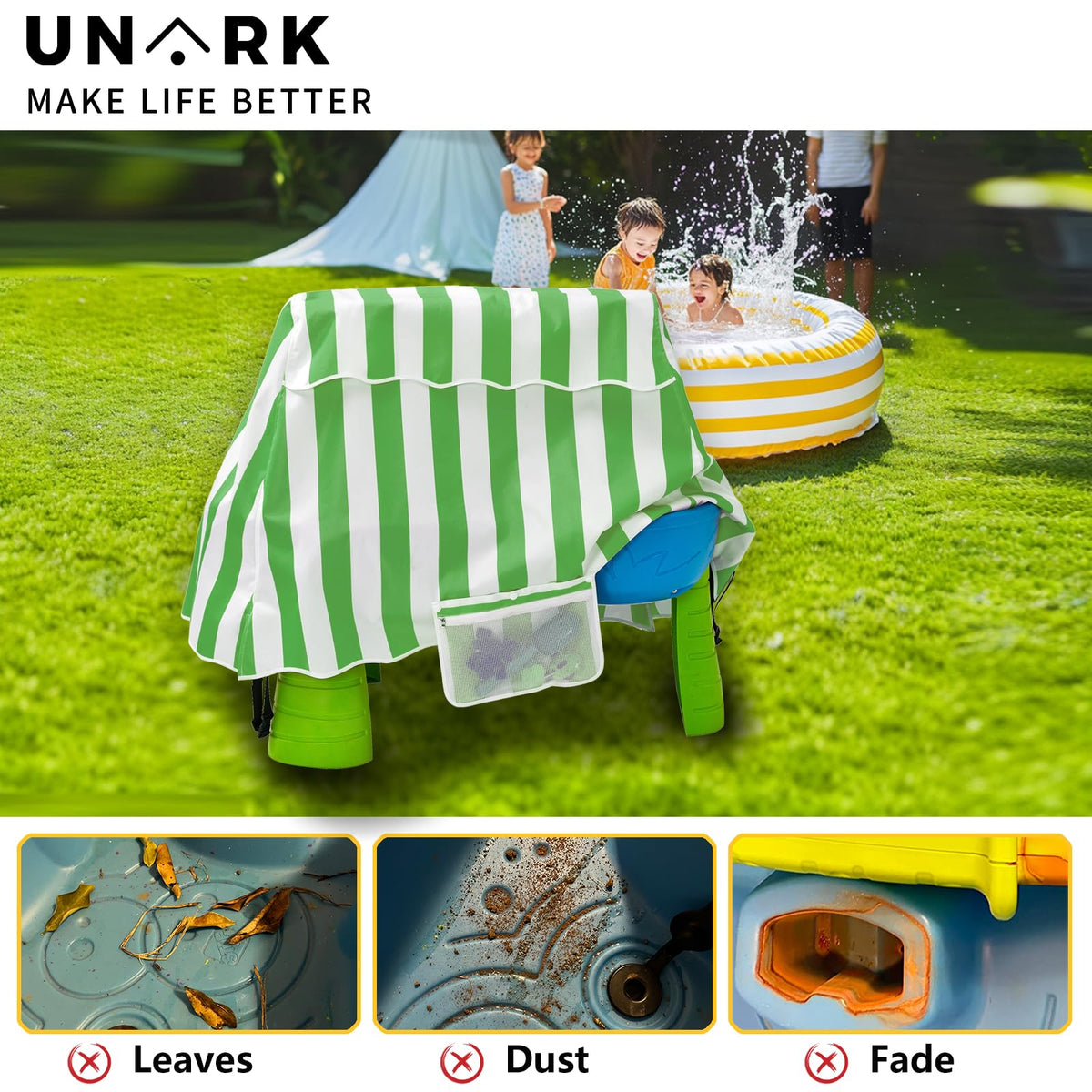 UNARK water table cover blocks dust and debris for a cleaner play area.