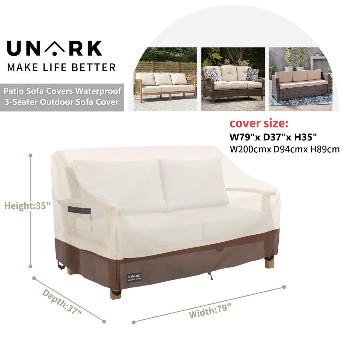 UNARK Waterproof Outdoor Sofa Cover guards against moisture, wind, and snow for long-lasting furniture