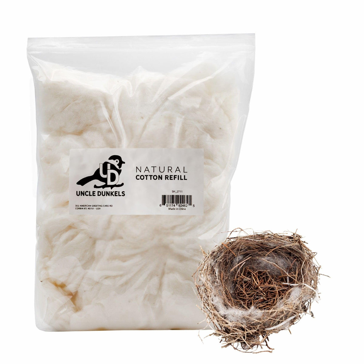 Uncle Dunkels replacement cotton refill bag for nest holder, easy refills.