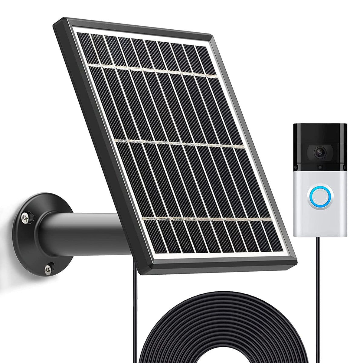 Uncle Squirrel solar panel for Doorbell 1 outdoor setup captures sunlight for continuous power.