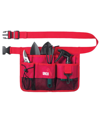 UNCO adjustable gardening belt with seven pockets keeps tools within easy reach during tasks