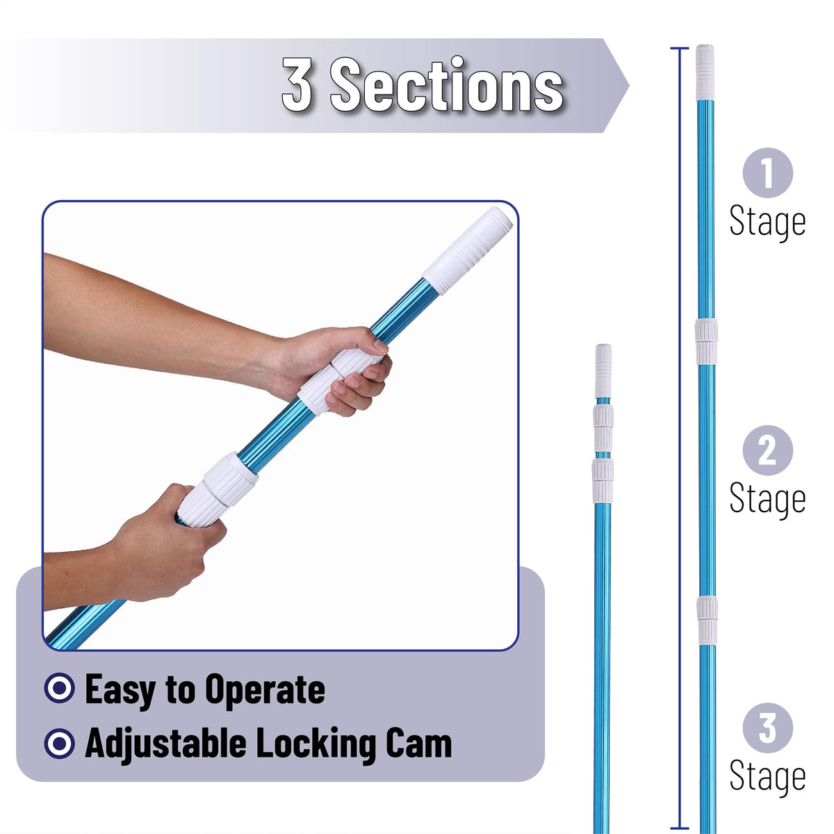 UNCO attachment system supports skimmer nets, brushes, and vacuums.