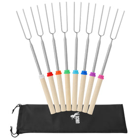 UNCO extendable roasting sticks up to 32 inches for safe campfire cooking.