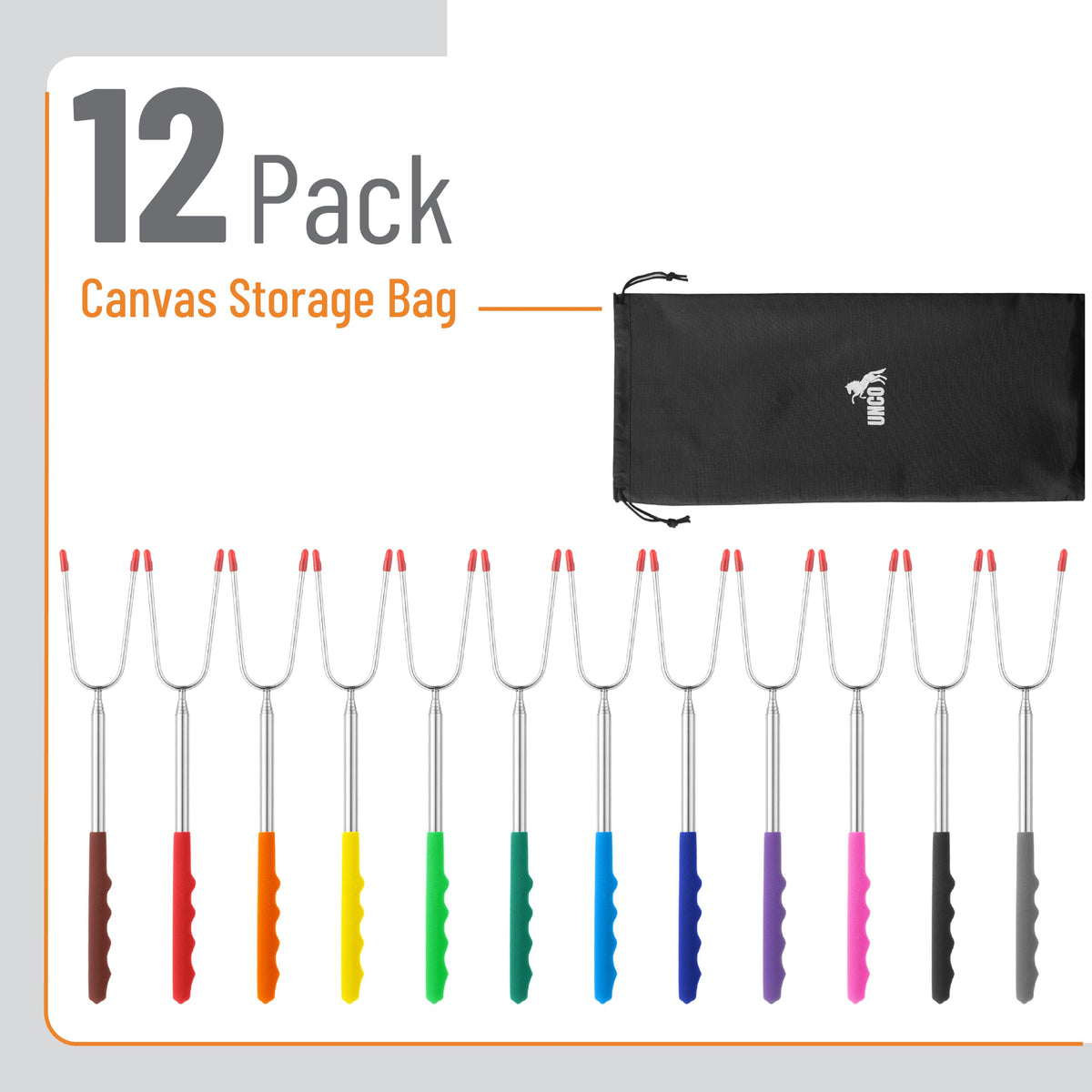 UNCO extendable stainless steel roasting sticks reach 45 inches for comfortable, distance-safe grilling.