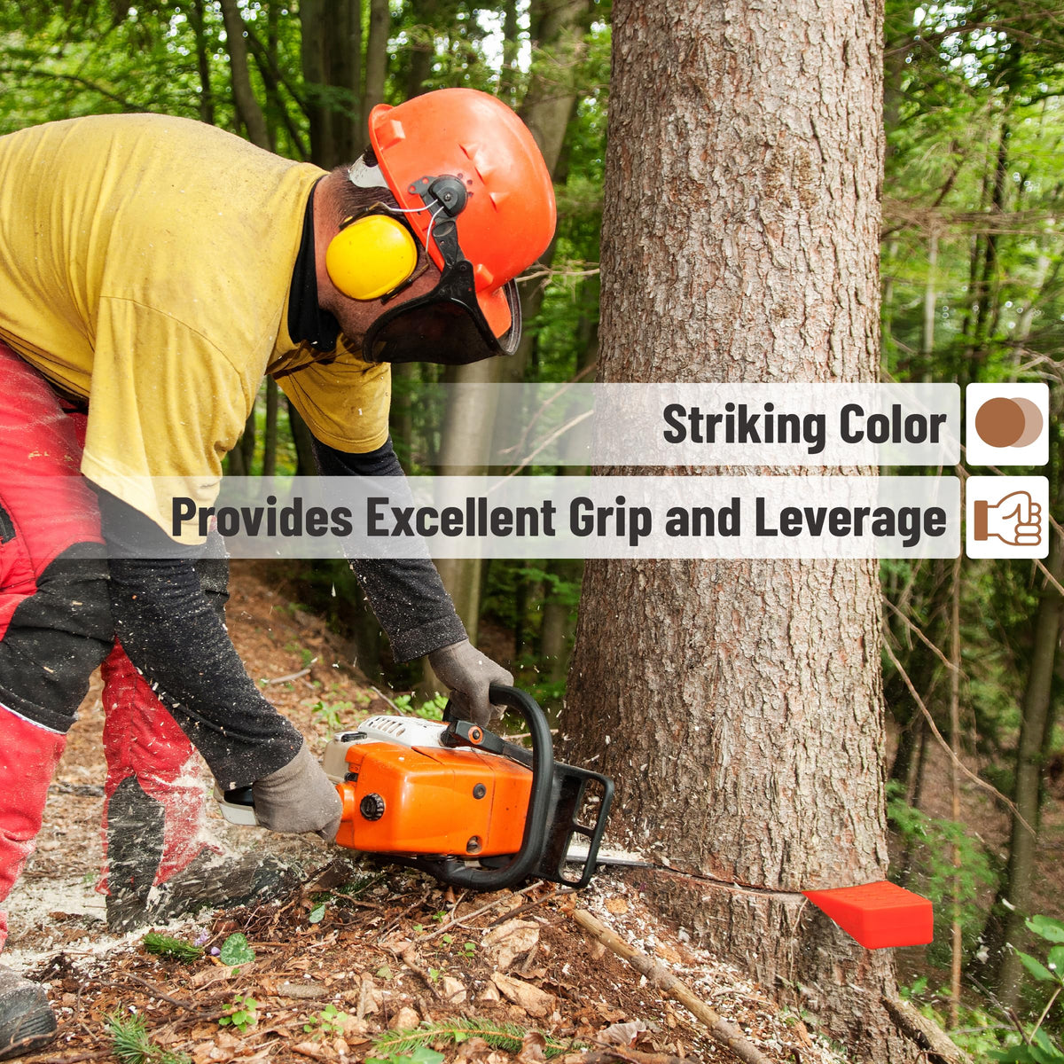 UNCO field usage image showing wedges in action during tree cutting.