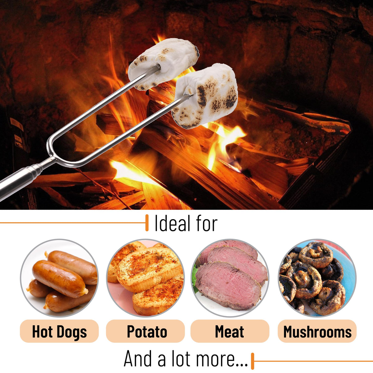 Extended 10 to 34 inches keeps you at a safe distance from flames