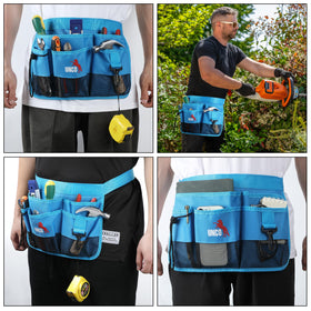 UNCO 7-pocket belt in use during garden tasks in blue.