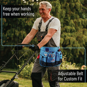 Water-resistant fabric closeup on UNCO belt suitable for outdoor gardening.