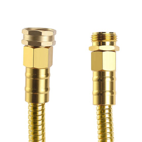 UNCO gold-finish hose ready for quick backyard tasks.