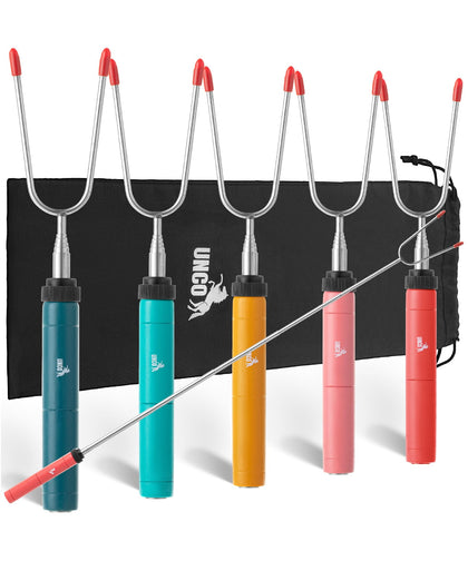 UNCO marshmallow sticks extend to 34 inches for safe campfire roasting.