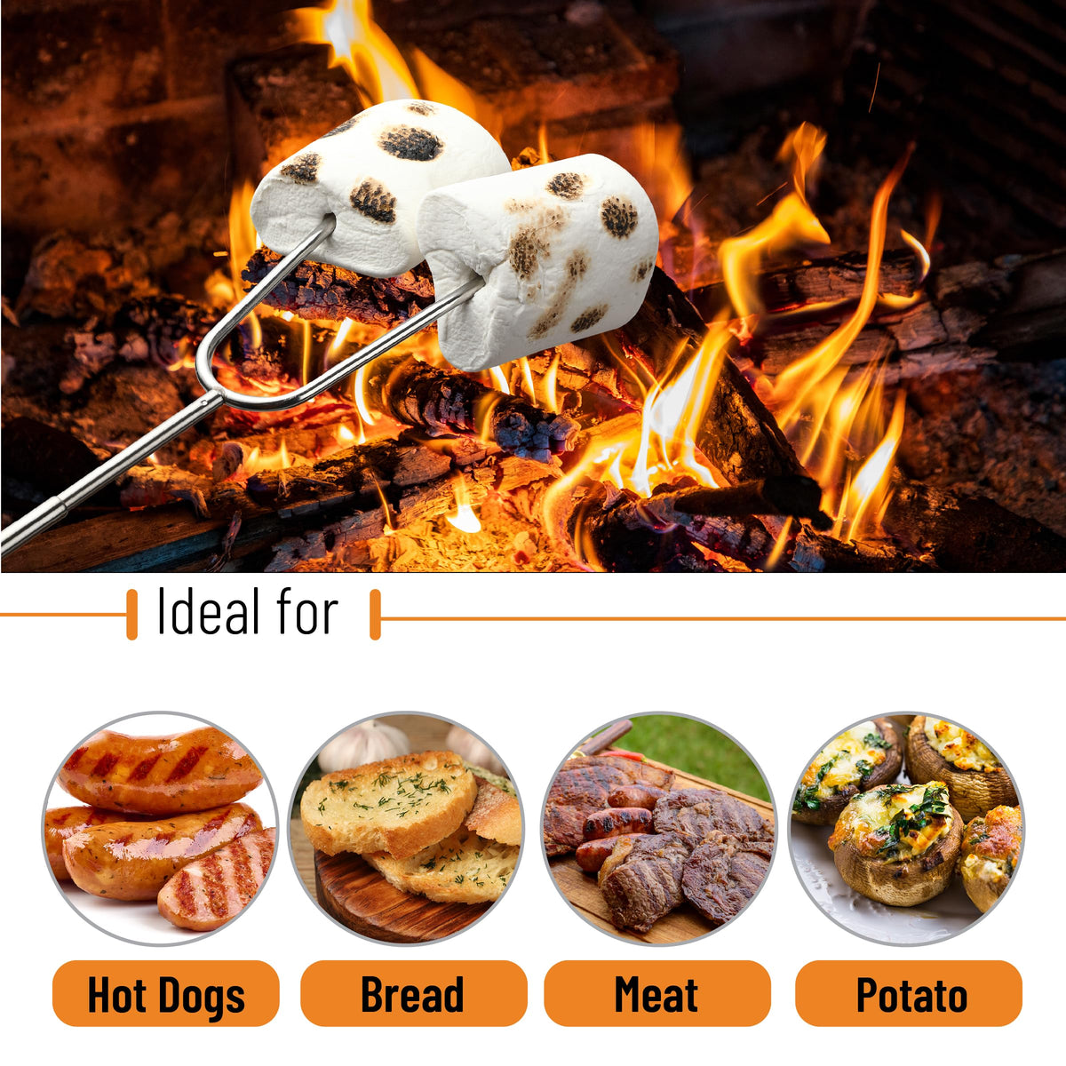 UNCO marshmallow sticks feature wooden handles for a comfortable, non-slip grip.