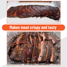 UNCO rib rack in smoker provides stable support for large ribs.
