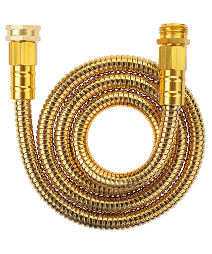 UNCO stainless steel hose in gold coil for compact spaces.