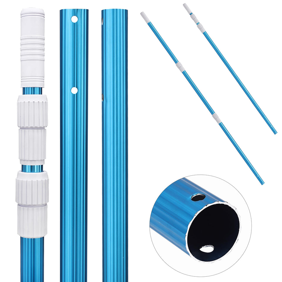 UNCO telescopic pool pole extended to 12 feet for thorough cleaning reach.