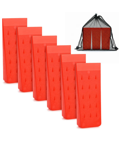 UNCO 8-inch tree felling wedges with spikes in orange for safer cuts.
