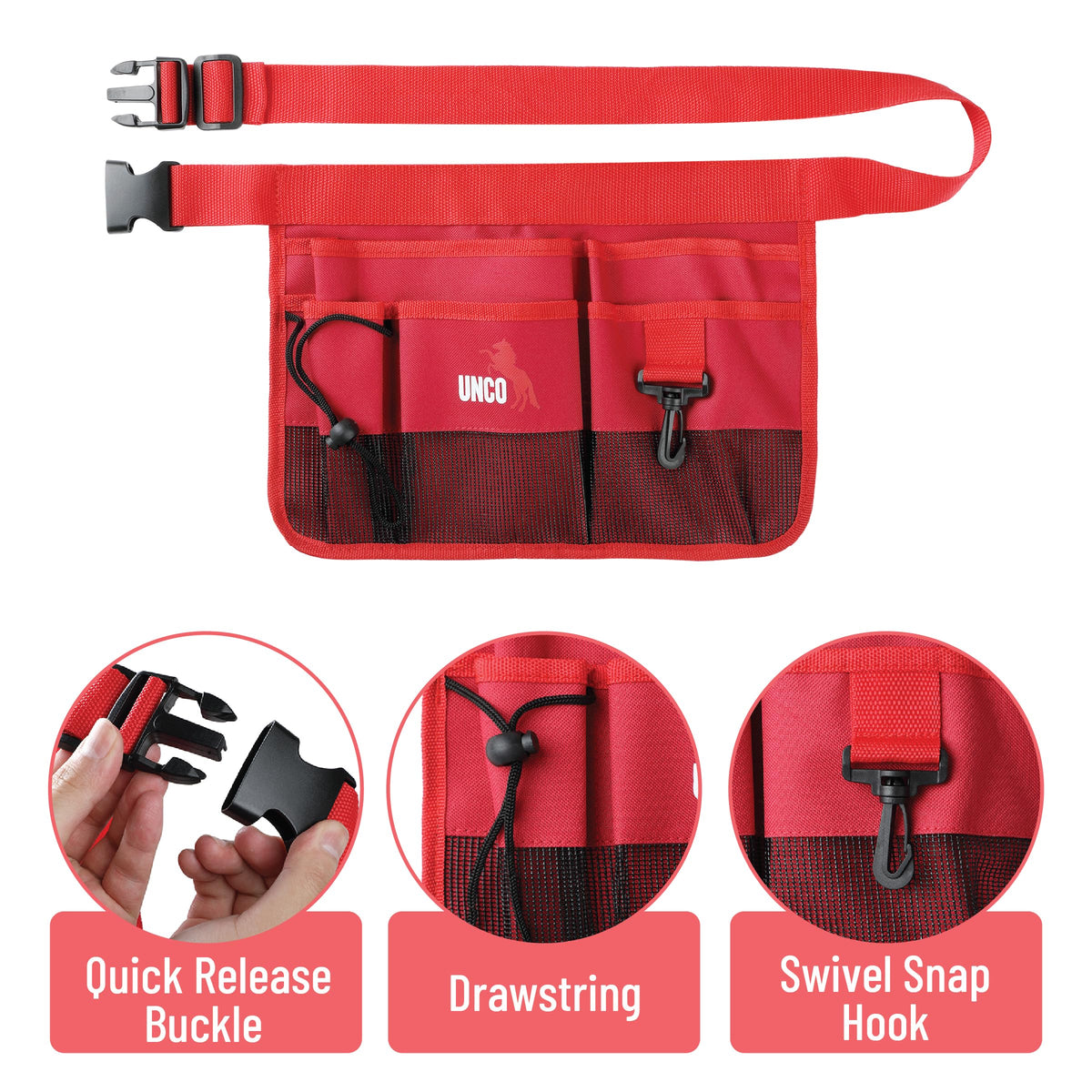 UNCO waist strap adjustment system supports a secure, comfortable fit for all gardeners