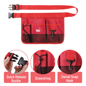 UNCO waist strap adjustment system supports a secure, comfortable fit for all gardeners