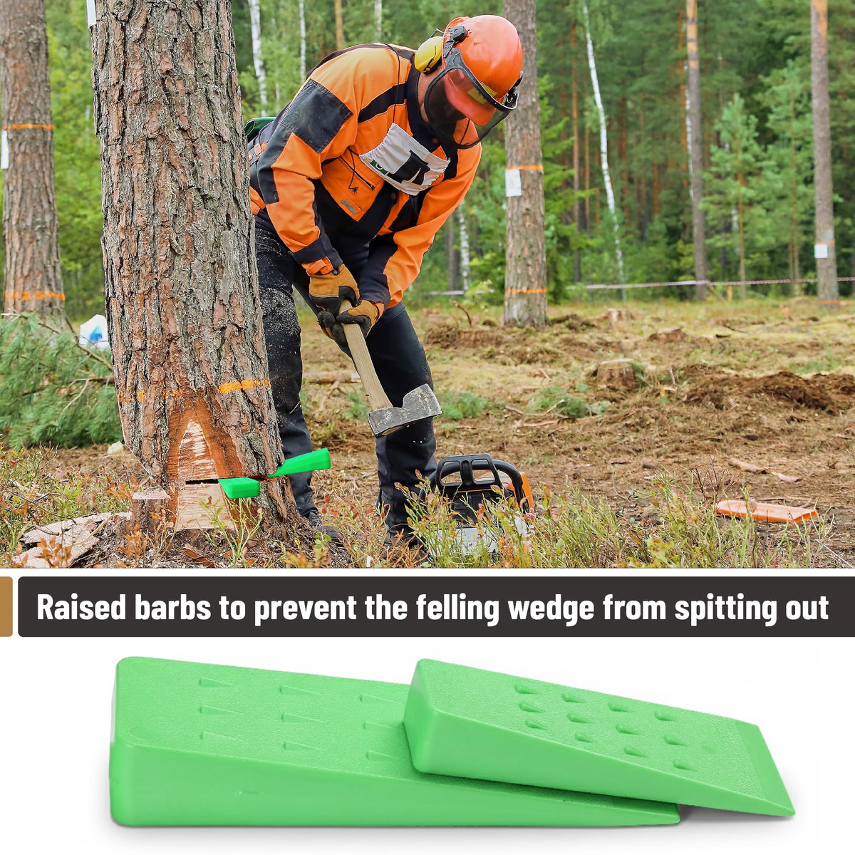 UNCO wedge built-in angled spikes secure hold to guide the cut.