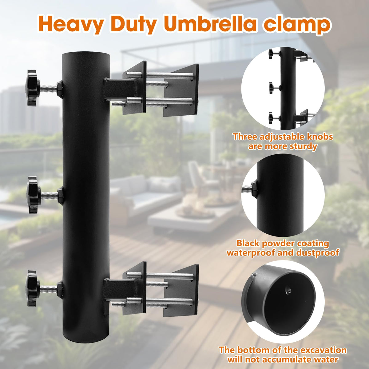 UNDADE adjustable rail-mount keeps your umbrella in place while you entertain.