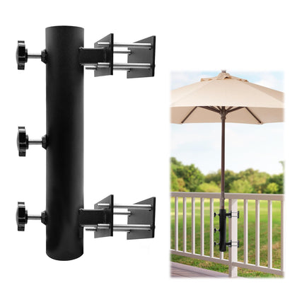 UNDADE heavy-duty umbrella holder clamps securely to a rail for stable outdoor shade.