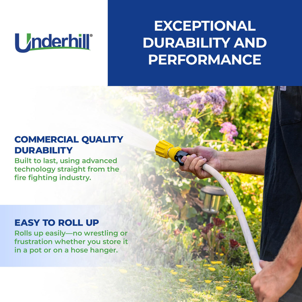 Underhill Featherweight EVO hose brass fittings ensure leak-free connections.