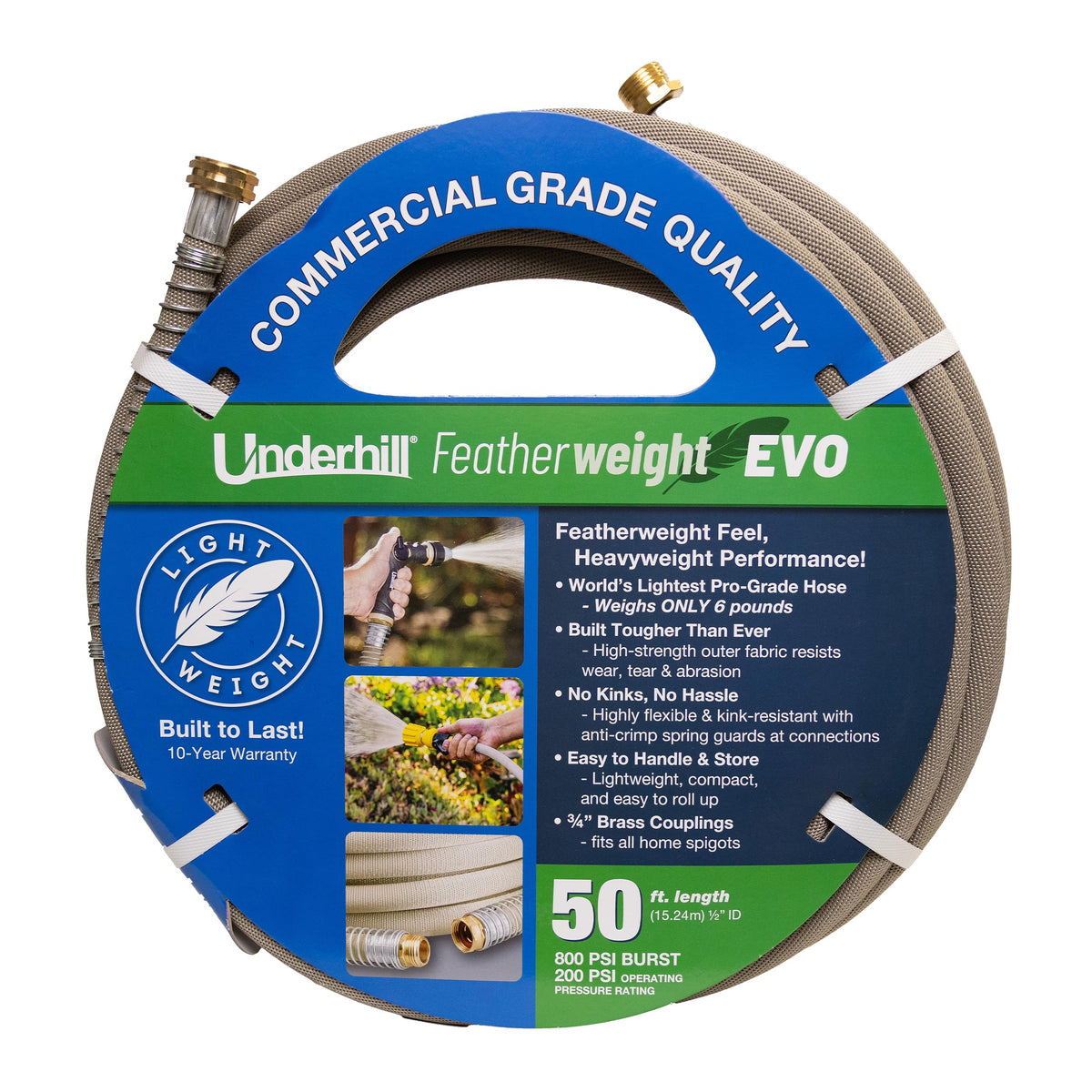 Underhill Featherweight EVO hose folded compact for easy storage and quick setups.
