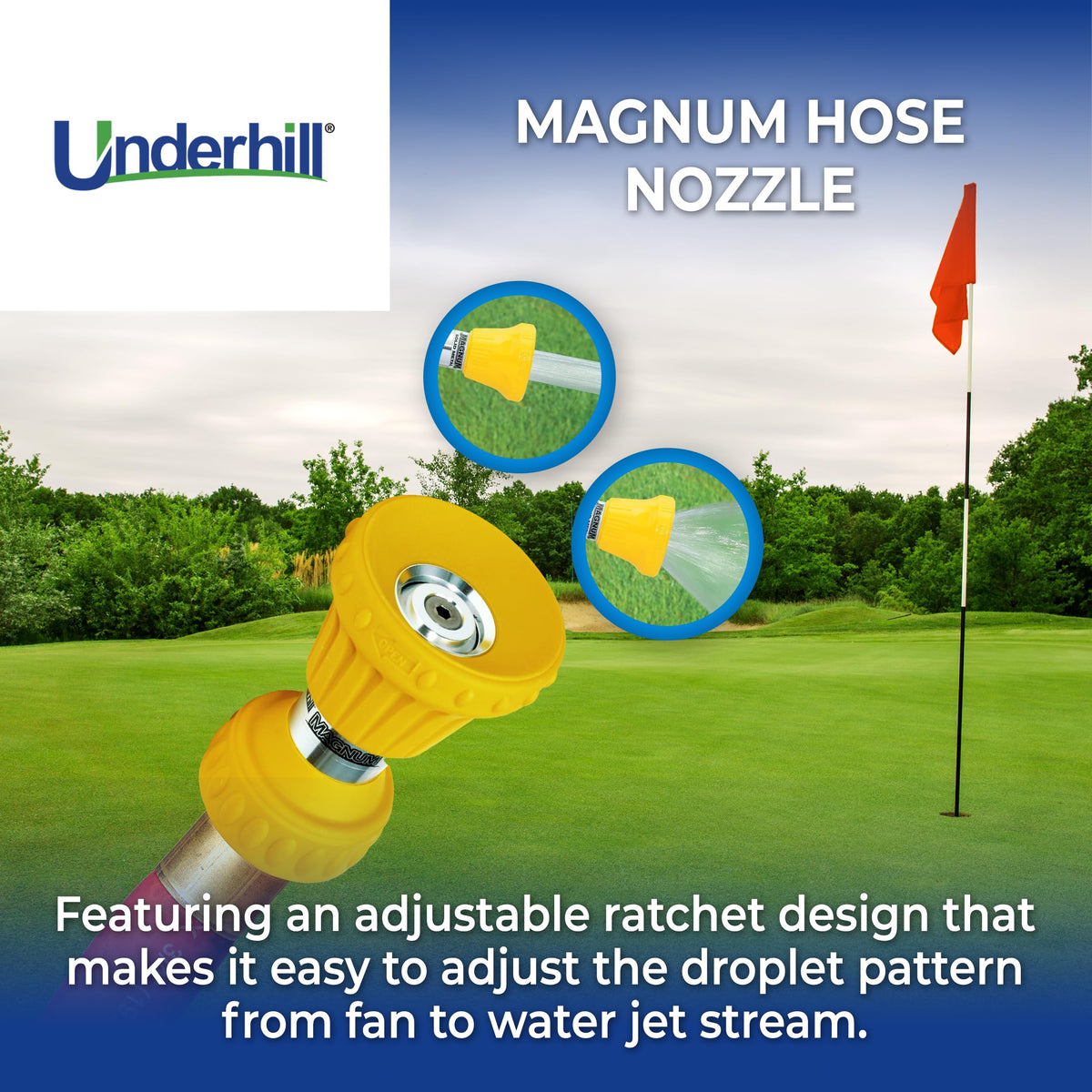 Underhill Magnum soak-pattern nozzle with wide coverage for rapid bed watering