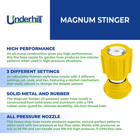 Underhill Magnum Stinger ratchet pattern adjustment facilitates quick changes from jet to soak.