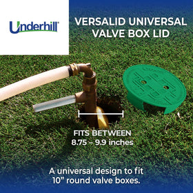 Underhill VersaLid universal cover for 10-inch green boxes minimizes debris intrusion.