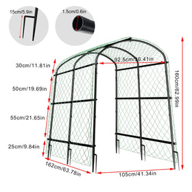 Unho 63-inch trellis arch side view shows sturdy powder-coated metal