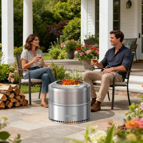 Unho smokeless firepit detachable base tray simplifies ash removal.
