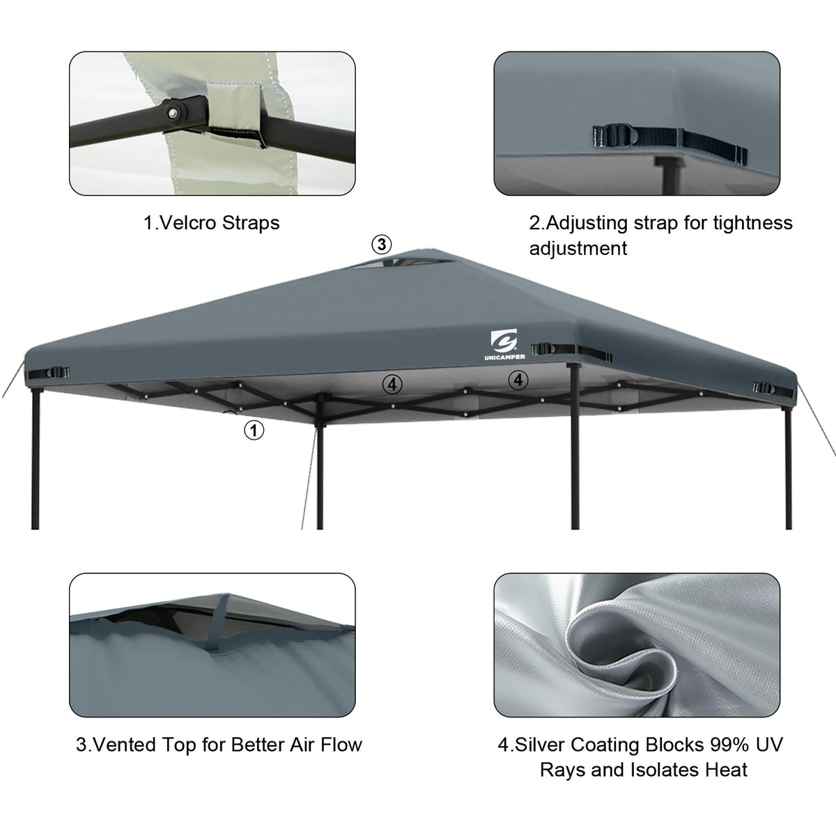 UNICAMPER canopy top easy-install with integrated tape for quick setup