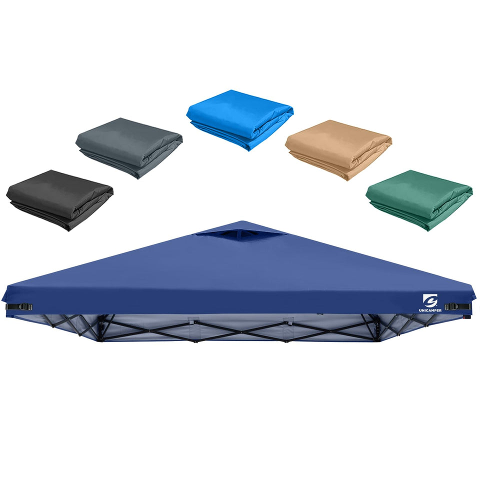 UNICAMPER 10x10 canopy top navy blue provides reliable shade for straight-leg frames.