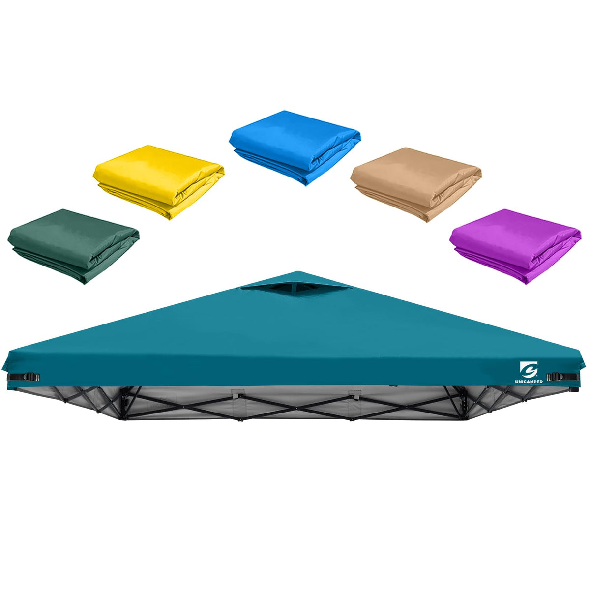UNICAMPER 10x10 canopy top in Ocean Blue provides shade and weather protection