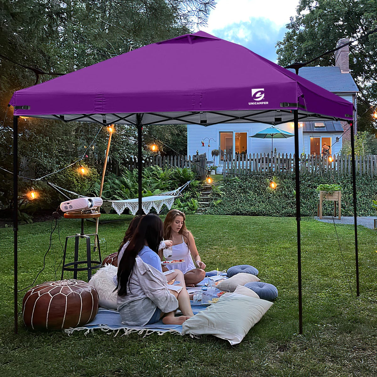 UNICAMPER 10x10 canopy top purple frame-fit guide helps verify frame compatibility