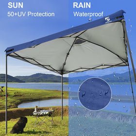 UNICAMPER easy-install canopy top with corner straps simplifies setup.