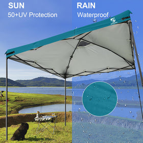 UNICAMPER easy-install canopy top with corner straps for quick setup