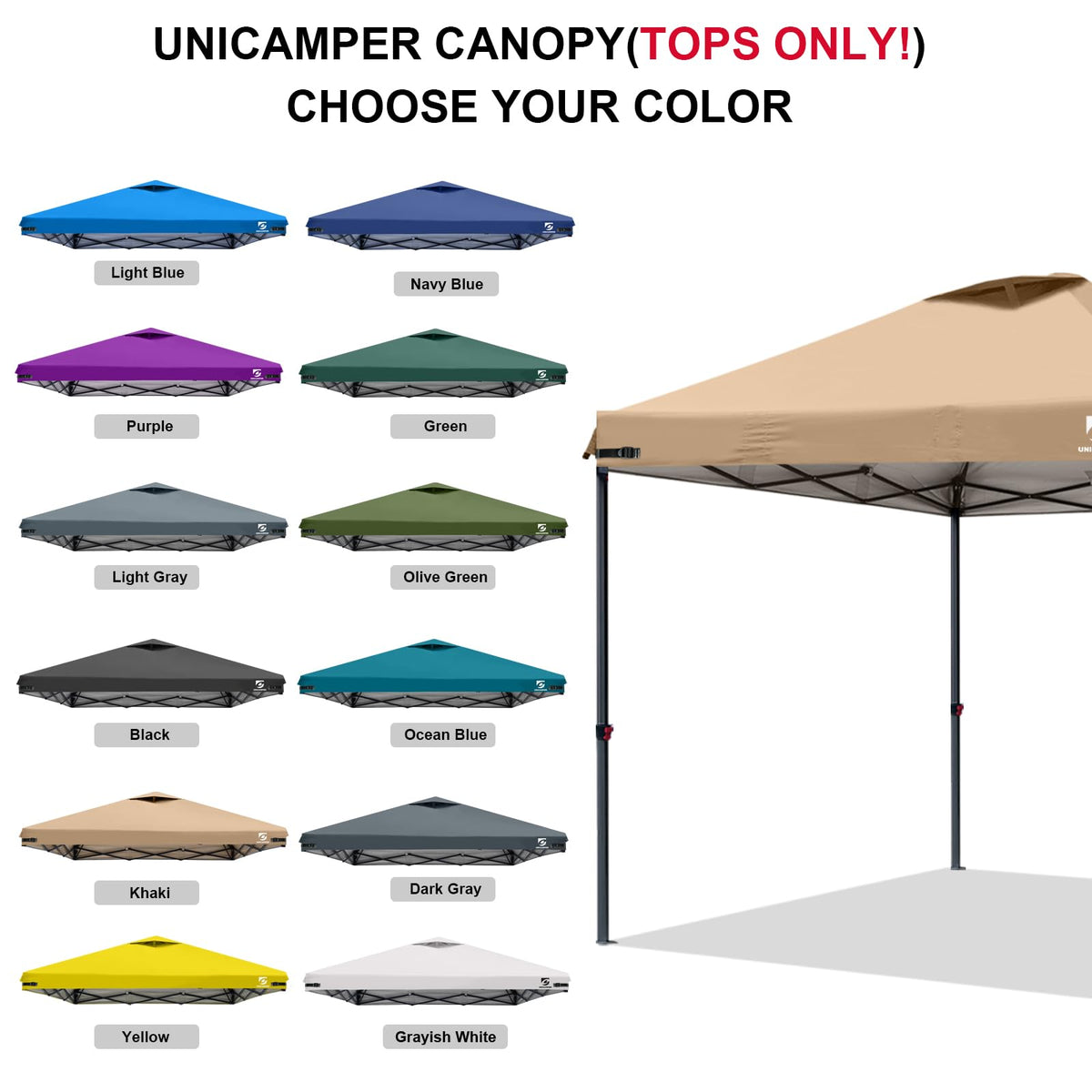 UNICAMPER easy-install canopy top using magic tape for quick setup.