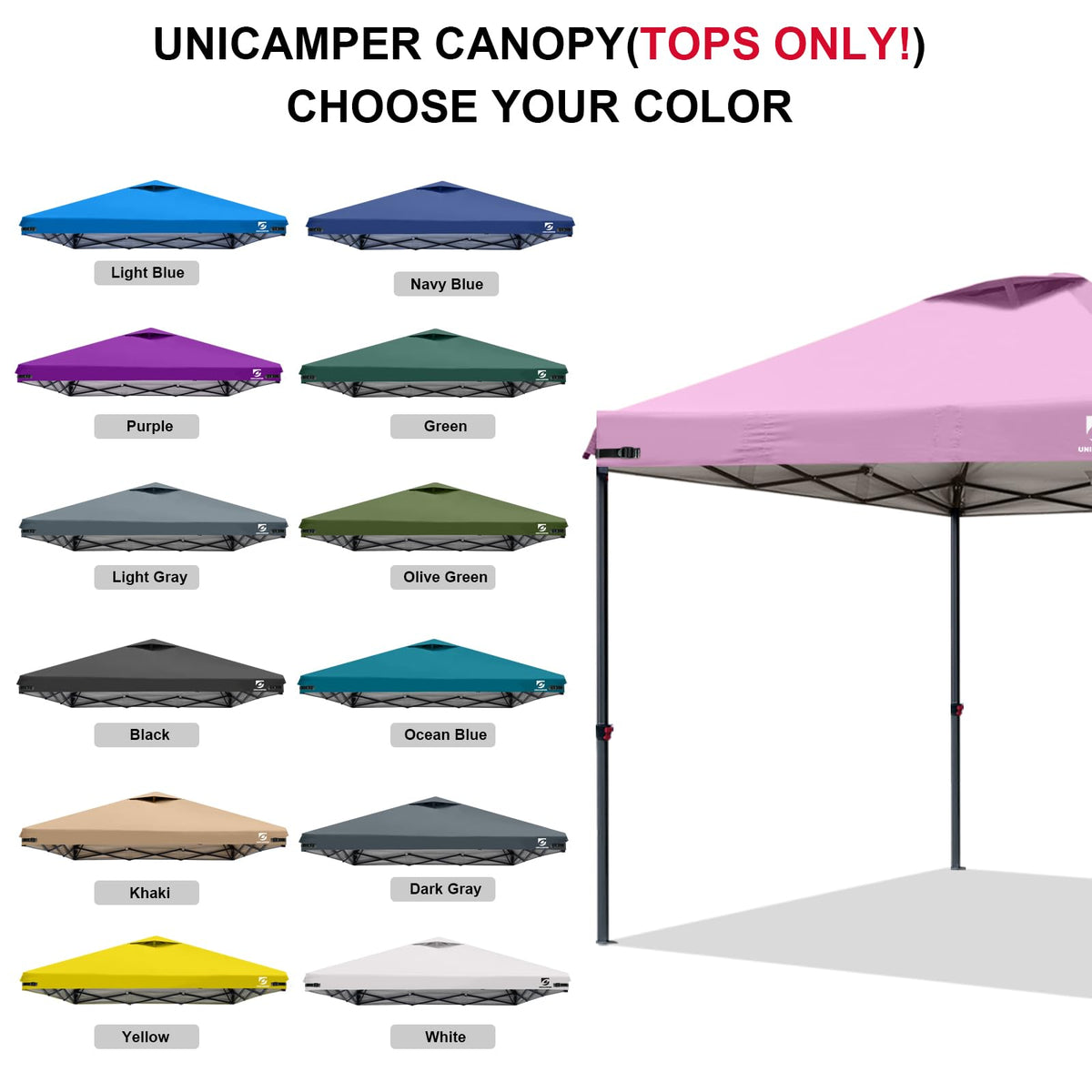 UNICAMPER replacement top installs easily with Velcro tape.