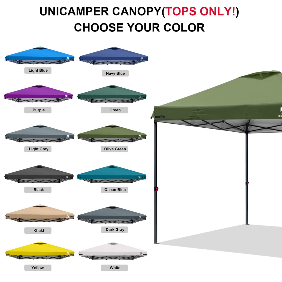 UNICAMPER heavy-duty fabric protects from sun and weather.