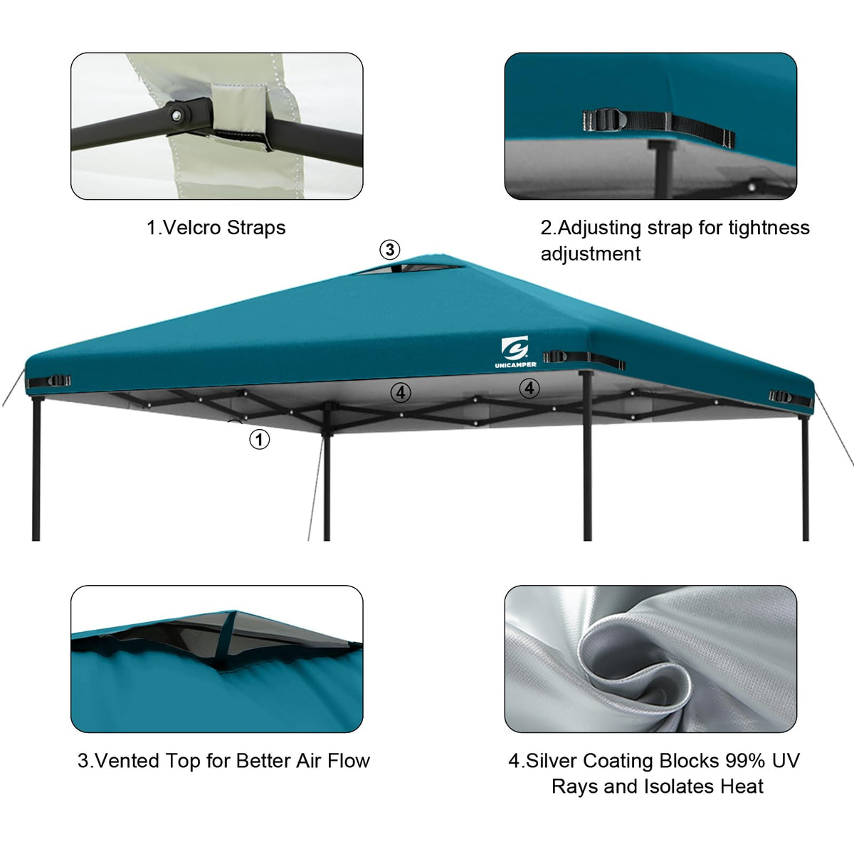 UNICAMPER heavy-duty fabric provides durable outdoor protection