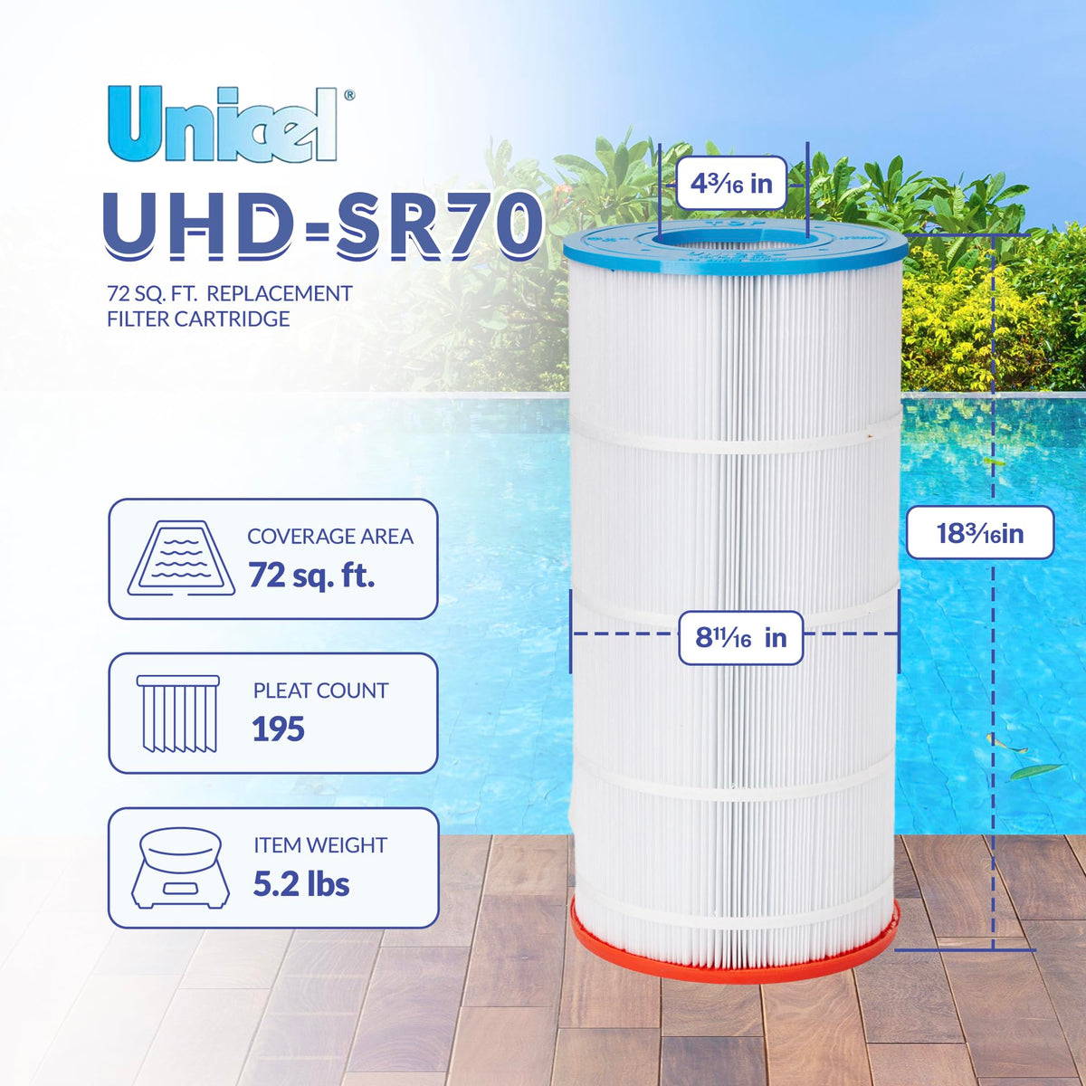 Unicel UHD-SR70 showing 195 pleats for efficient debris capture